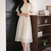 Elegant Short Sleeve Chiffon Midi Dress