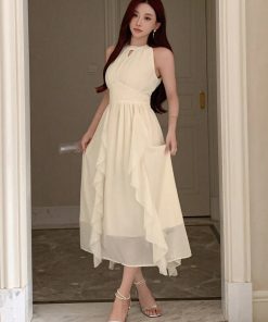 Sleeveless Pleated Elegant Midi Dress