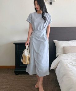 Minimalist Belted Cotton Midi Dress